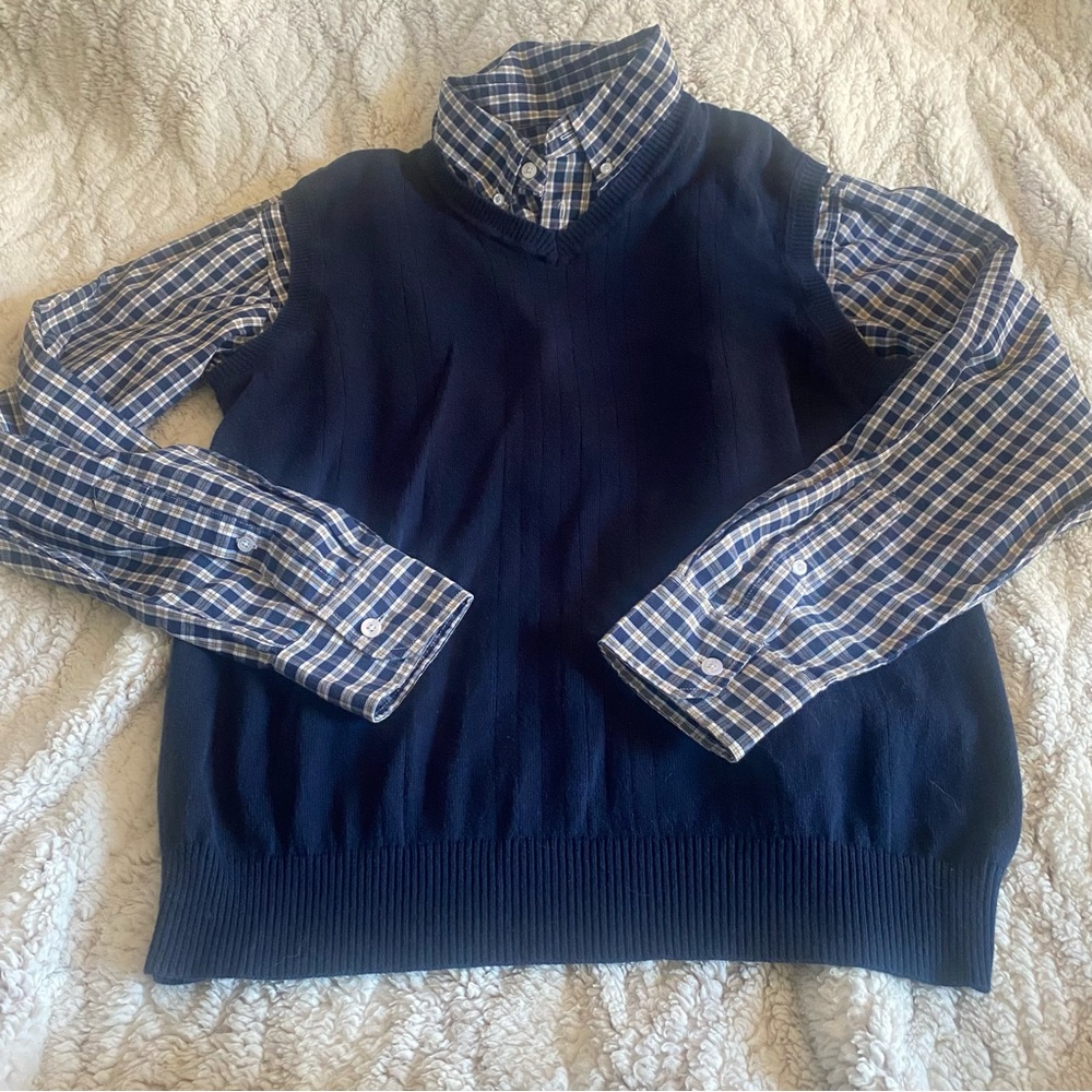 David‎ Taylor Men's Navy Sweater with Checkered Shirt
